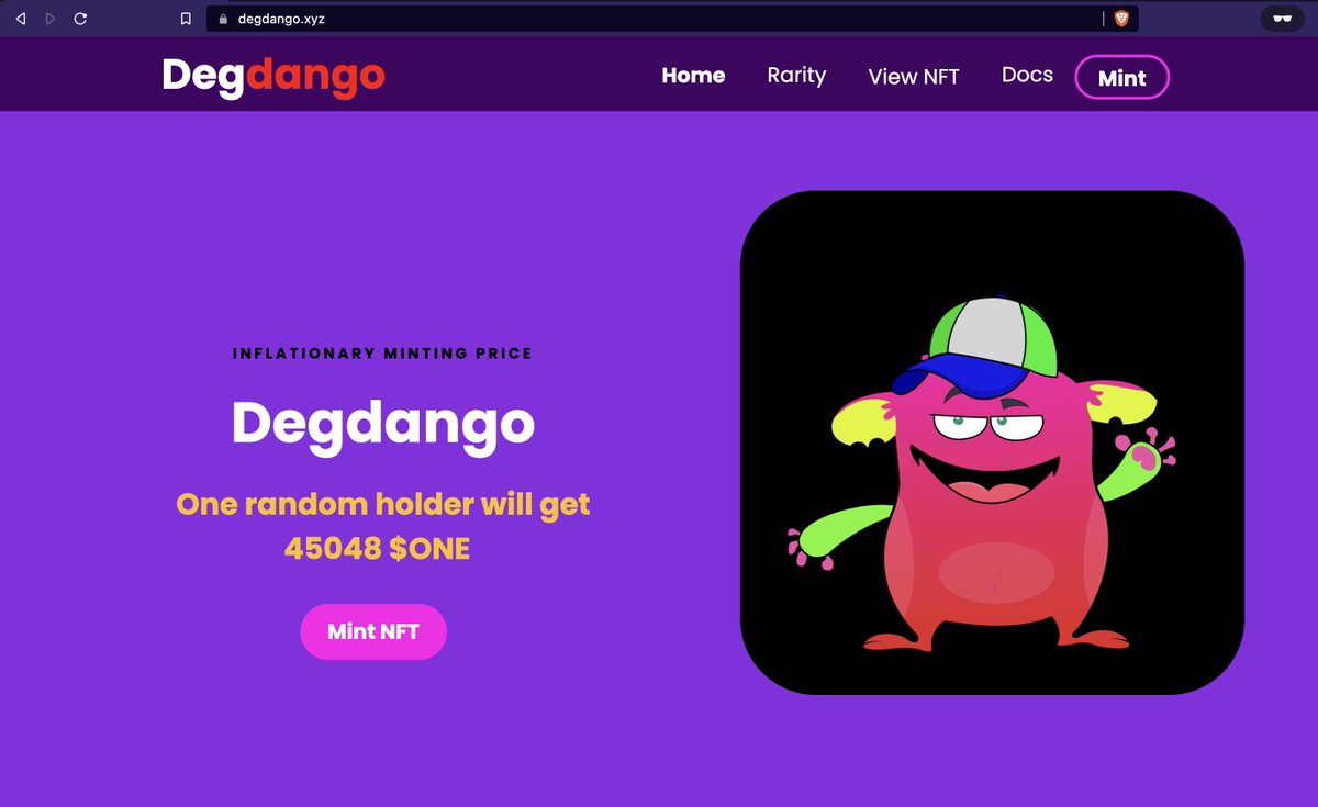 thenftChuck's tweet photo. Stand a chance to win 45048 $ONE 

Mint your Degdango NFTs and earn the rewards only on @harmonyprotocol 

Get 12% from every Mint. 

Inflationary Minting Price.Grab your Degdango ASAP

Minting dApp 👇👇
https://t.co/ytZPJ4N1Gg

Also available at @tofuNFT 
https://t.co/rvqL7SLibf https://t.co/t4bJ92YQDD