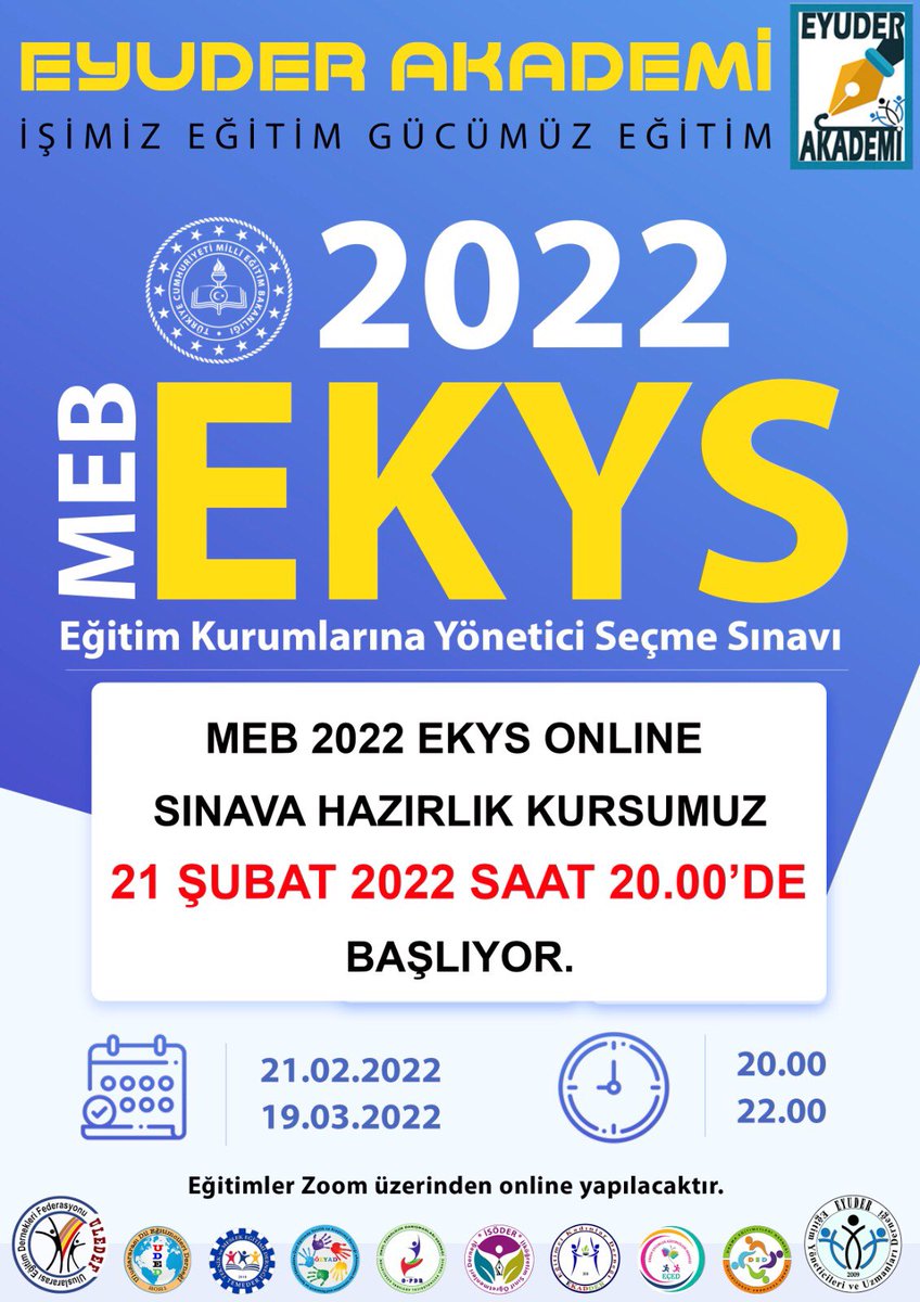 EYUDER ile EKYS sınavlarına hazırlanın…
Kurslarımıza katılmak için form doldurmanız yeterli form.jotform.com/220503107094949