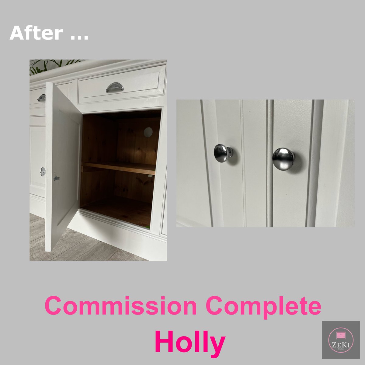 zekistudios's tweet photo. Lovely start to Sunday. Holly is back home after her makeover.
Great commission to work on. Fully primed, painted with @Neptune paint in Snow, new chrome handles, hinges and clasps.  Drop us a note if we can give a new lease of life to your furniture … #furnituremakeover https://t.co/c6nl4rMBOD