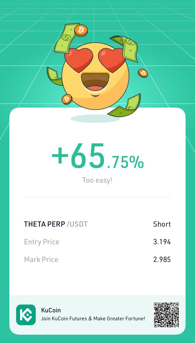 My first trade ever using futures. Would've made much more if my bur orders filled at the break of the neckline. 
#theta #SwingTrading #KuCoin