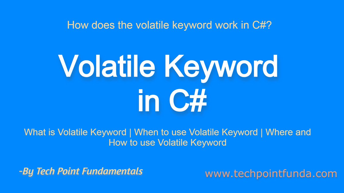 TechPointFunda's tweet image. Volatile Keyword in C# | How Volatile Keyword Works in C#:
youtu.be/ei3uEG4OpNQ via @YouTube
#CSharpInterviewQuestionsAndAnswers #CsharpInterviewQuestions2022 #InterviewPreparation #InterviewQuestionsAndAnswers #CSharp #techpointfundamentals #techpointfunda