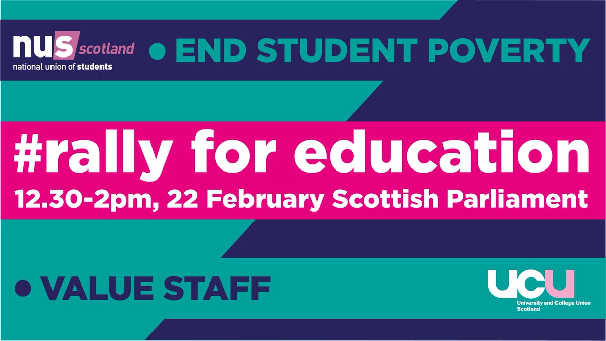 On Tuesday <a href="/NUSScotland/">NUS Scotland</a> <a href="/ucu/">UCU</a> are holding a #RallyForEducation outside the Scottish Parliament in Edinburgh to demand an end to student poverty. ✊

Joining from Glasgow? DM me and join us on the train to Edinburgh!
