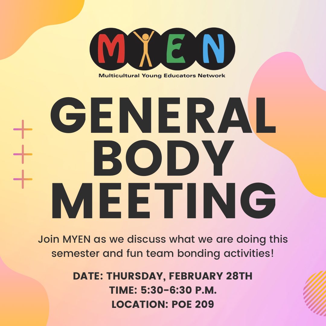 NCSU_MYEN's tweet photo. Hey everyone! Join us this upcoming Thursday for our General Body Meeting! We will be discussing what we are doing this semester and partaking in fun team bonding activities. We can’t wait to see you 🥳 #ncsu #myen https://t.co/A4FkZDg69Y