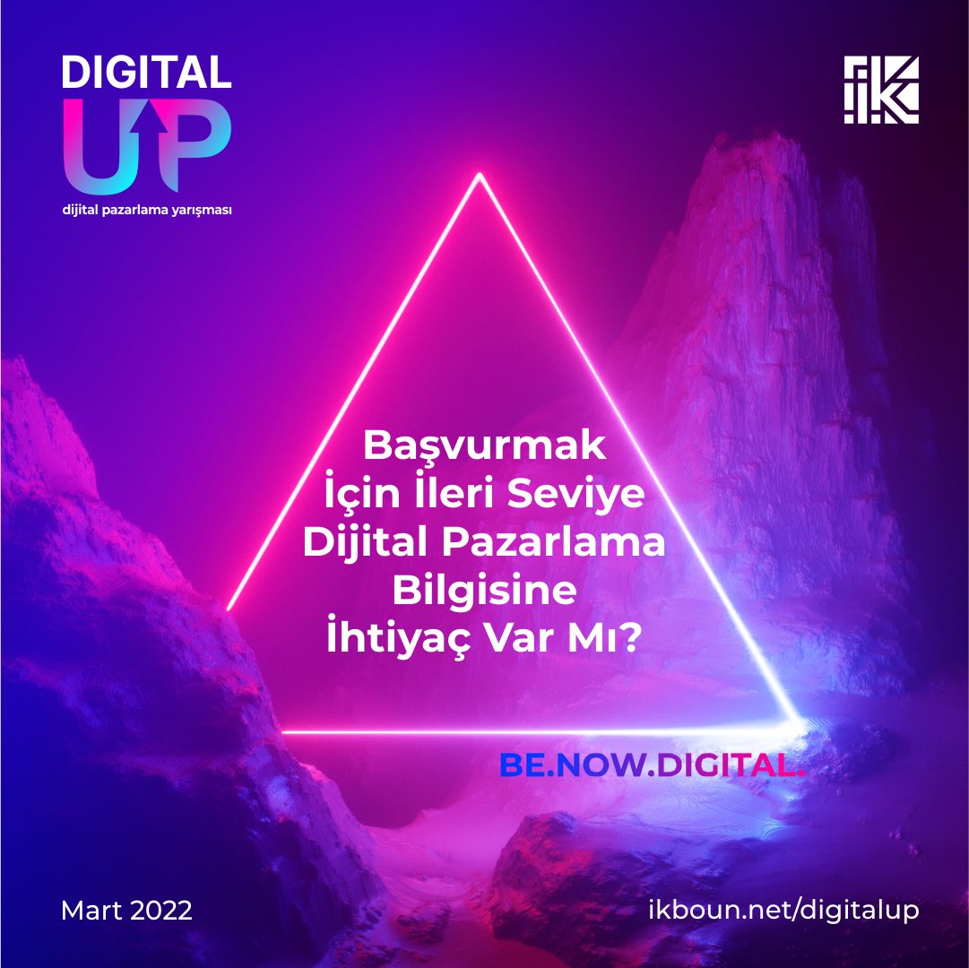 Dijital pazarlama ile ilgili ve bu alanda deneyim kazanmak isteyen herkes yarışmamıza başvurabilir.

Sürpriz fırsatlardan yararlanmak için ister tek kişi isterseniz ekibinizle birlikte ön başvurunuzu yapabilirsiniz
Başvuru linki: ikboun.net/digitalup/