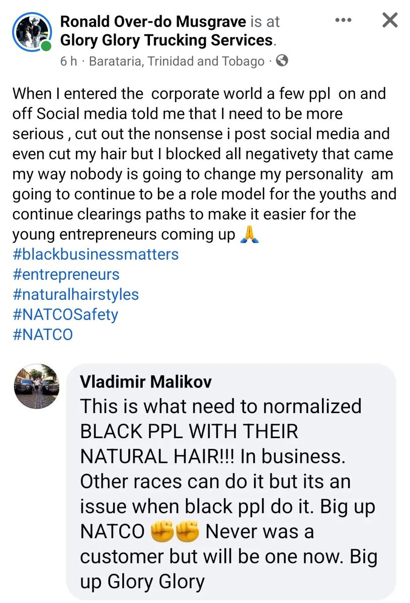 ClementOsvaldo's tweet photo. We should be able to wear our hair in its natural state regardless of our status in life and still be taken seriously. #TrinidadandTobago #hair #blackawareness https://t.co/li1HVFCBsW