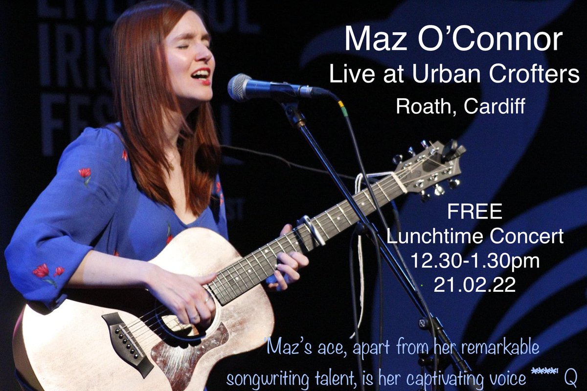 Don’t miss a #FREE community concert with @LiveMusicNowUK #alumnus #folk #singer #songwriter @MazOConnor at the stunning #UrbanCrofters in #Roath #Cardiff tomorrow lunchtime! Grab a bite & enjoy a millennial meeting of Joni Mitchell and Kate Bush 🎶 @MintysGigGuide @WelshGigs