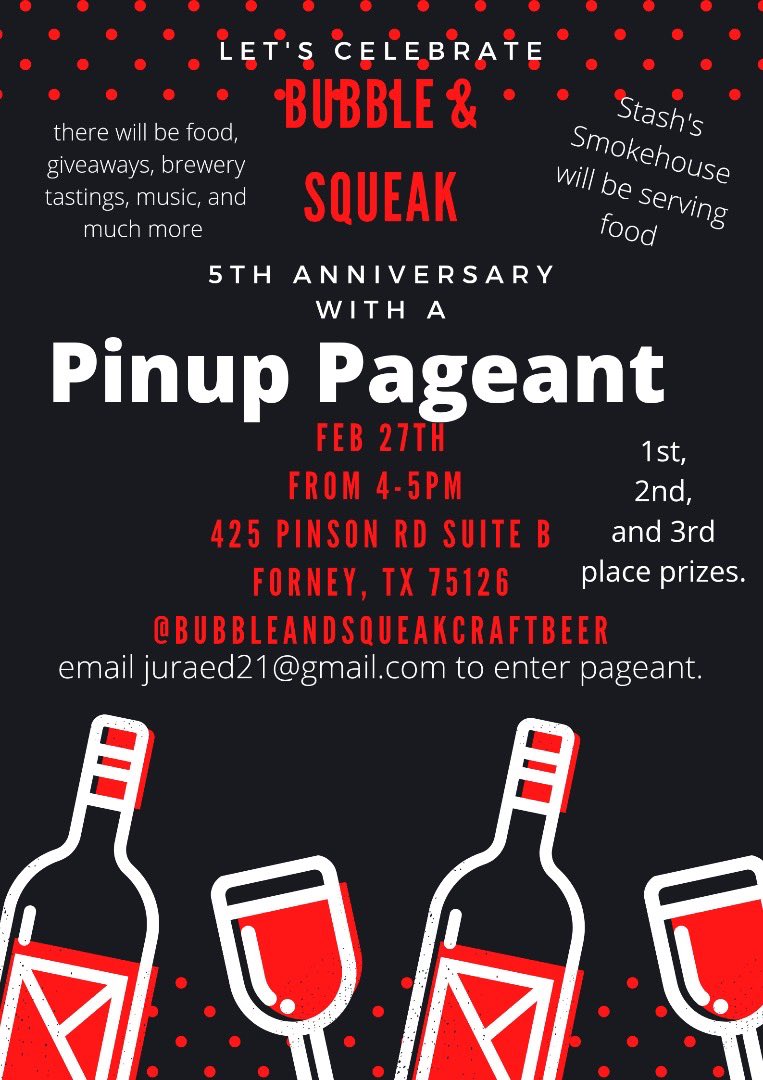 bubbleosqueak's tweet photo. 5th Anniversary Party 2/27 11am to 7pm, 3 brewery tastings, Live Music, Pinup Pageant, Ax Throwing, Stash’s SmokeHouse, Giveaways, The Gentle Zoo, Junkalicious Boutique, Fun for the whole family! 425 Pinson Rd, Forney 469.688.4170 https://t.co/LlMhiDZaYM