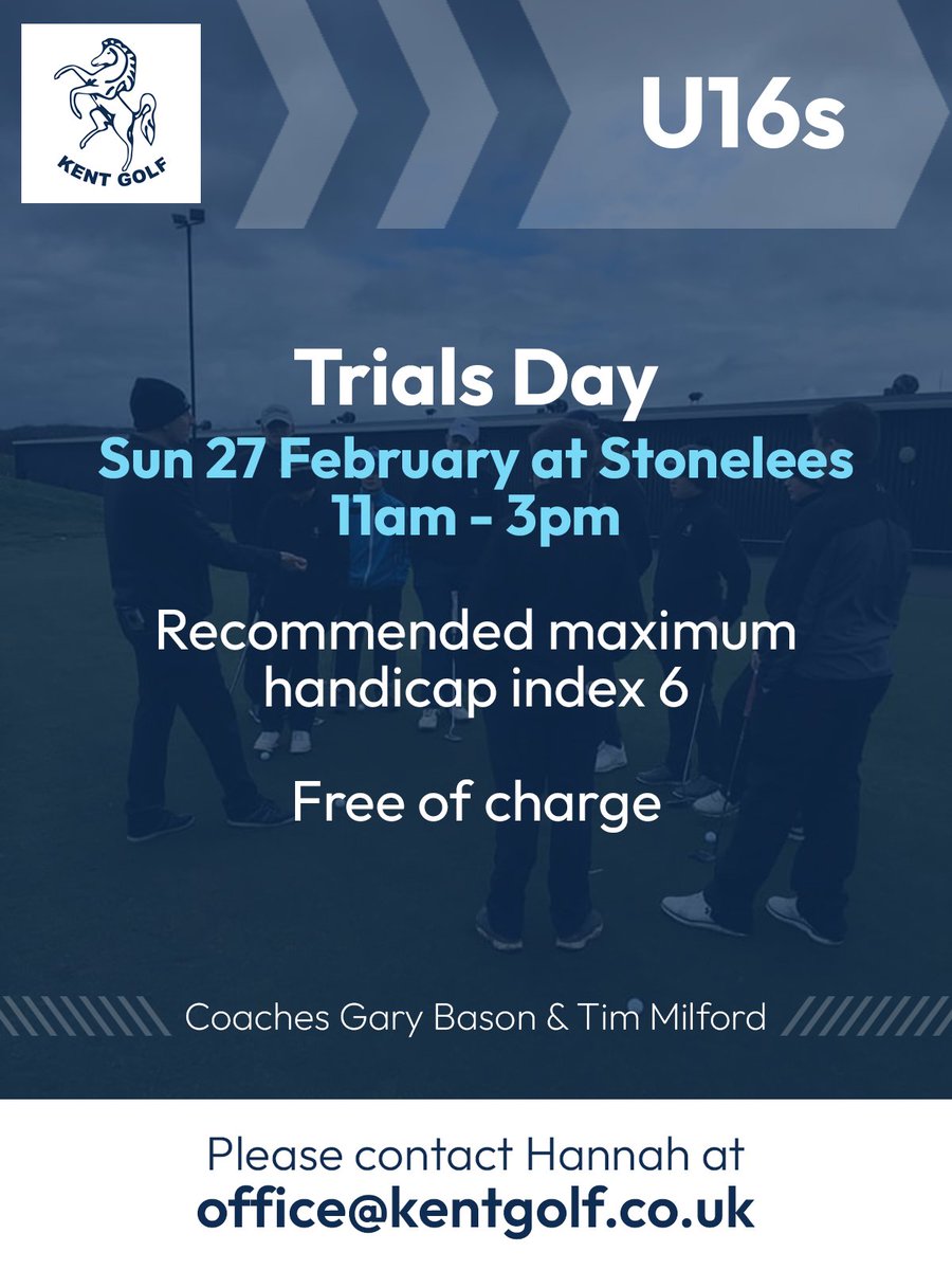 Kent_Golf_'s tweet photo. The Under 16s Trials Day will be held at @Stonelees on Sunday 27 February 🏌️‍♂️

Register to attend by contacting Hannah on
📧 office@kentgolf.co.uk
📞 01797 367725

#juniorgolf #juniorsport #trialsday #golf #U16 #KentGolf https://t.co/np3PrUdCzb