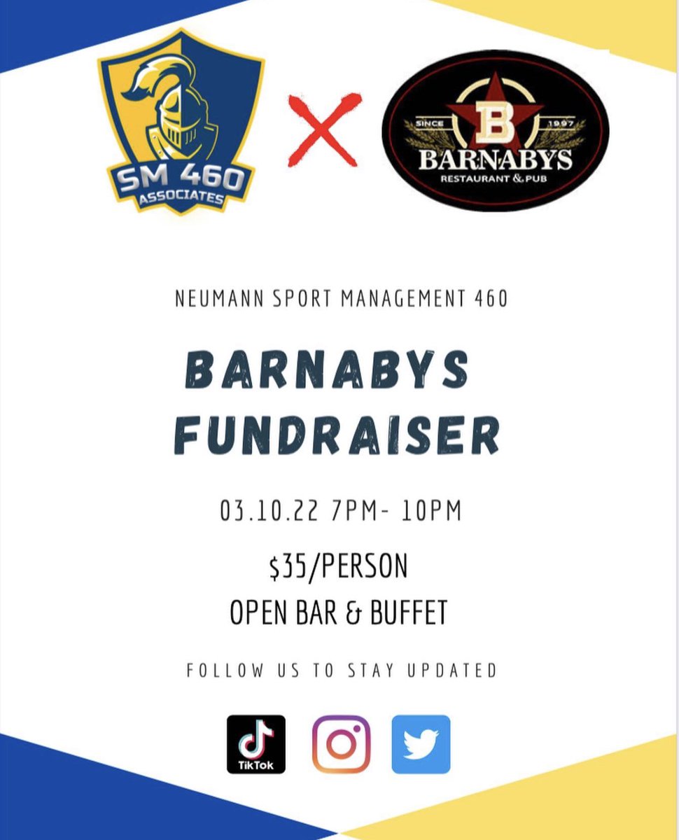 NUSM460's tweet photo. BARNABYS FUNDRAISER!! Join us on March 10th from 7-10pm!
•
Cashapp, Venmo, or DM us if you want to pay cash to secure your spot for the night! Hope to see everyone there! https://t.co/xz0XwvlHUh