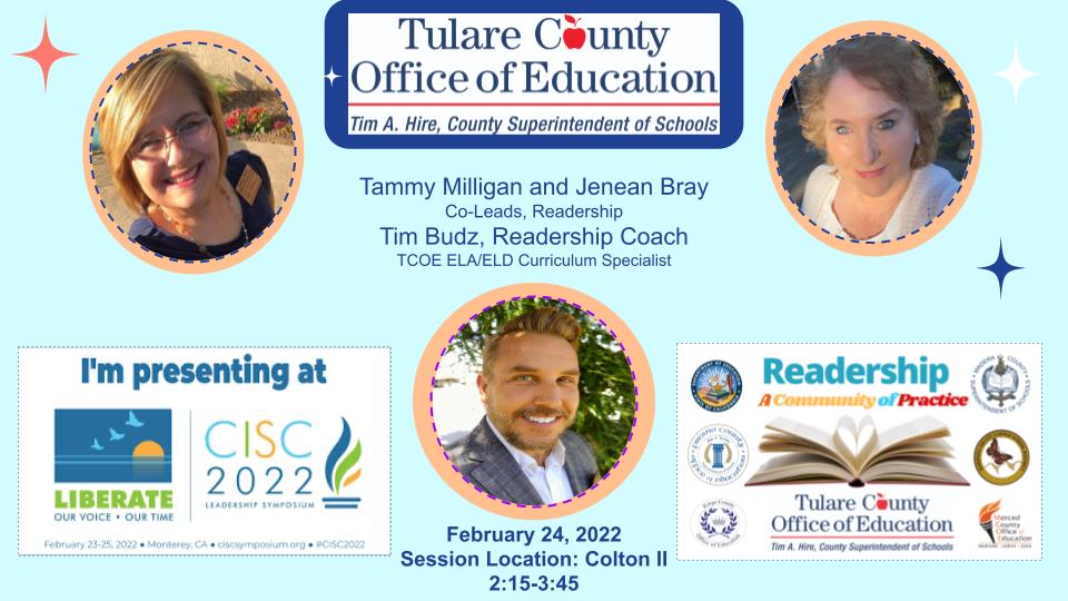 Our team will be presenting at the CISC Symposium in Monterey! We will share how Readership helps adolescents express their voice and embrace the joy that comes from reading books of choice. Join us at 2:15 on Thurs., 2/24! <a href="/CLSDReadership/">CLSD Readership</a>  <a href="/CISCSymposium/">CISC Symposium</a> <a href="/tularecoe/">Tulare County Office of Education</a>