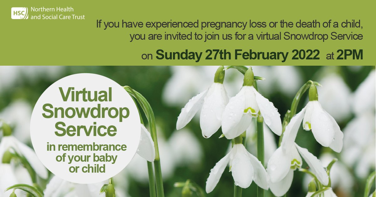 Our annual Snowdrop Walk is a peaceful opportunity for many families who have experienced a pregnancy loss or death of a child to reflect and remember their loved one ❤️ Our virtual service will be available to view on NHSCT social media channels 📆 27 Feb 2022 ⏲2pm