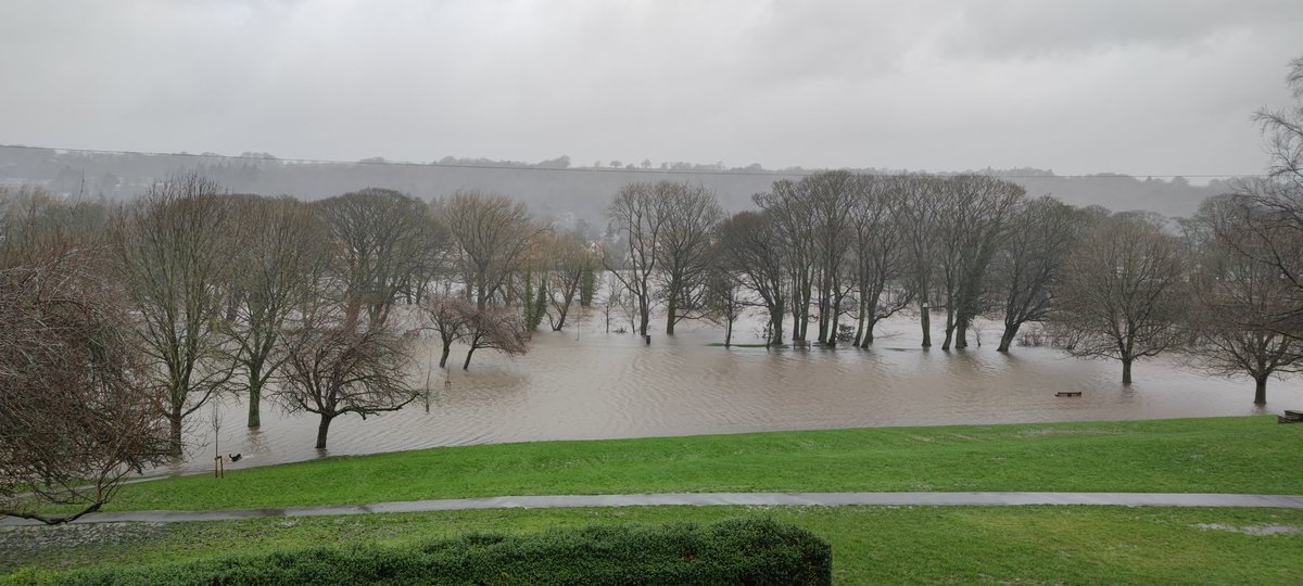 mike__hutton's tweet photo. Riverside Park, Ilkley flood level similar to February and November 2020 but still raining hard! #Ilkey https://t.co/wVCs3LkKJg