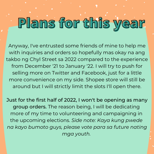 ChylStreet's tweet photo. Life/Shop Update❤️
See photo for: 
- Mga Naganap recently
- Plans for this year
- Upcoming sale, lapag on Feb 26 😄

Take care, everyone! https://t.co/4gnjRmh4Qy