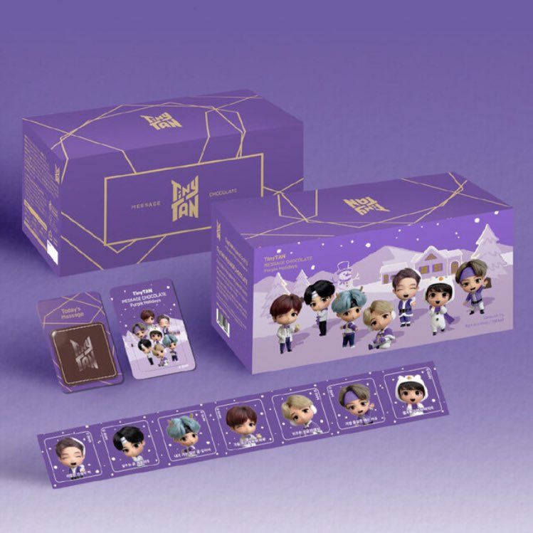 #TinyTANメッセージチョコ

#PurpleHolidays Ver
パッケージデザインご紹介💜

メッセージチョコと特典で
キャラクターステッカー付きです☺️✨

【m.starfoxshop.jp】

#タイニータン #TinyTAN