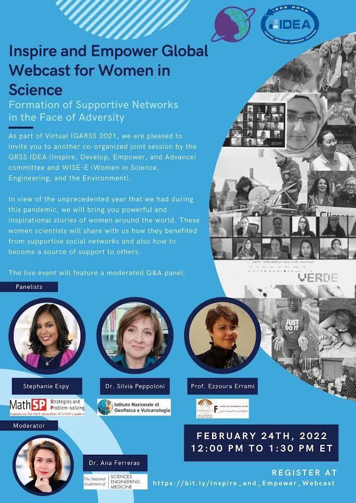 IEEE_GRSS's tweet photo. 📣Join @GRSS_IDEA webcast on “Formation of Supportive Networks in the Face of Adversity” it brings  you powerful and inspirational stories of women around the world . 
📆 February 24, 2022
⏰ 12 PM ET
Register: https://t.co/hfv41Uykc3 https://t.co/xrWdBNfPqc