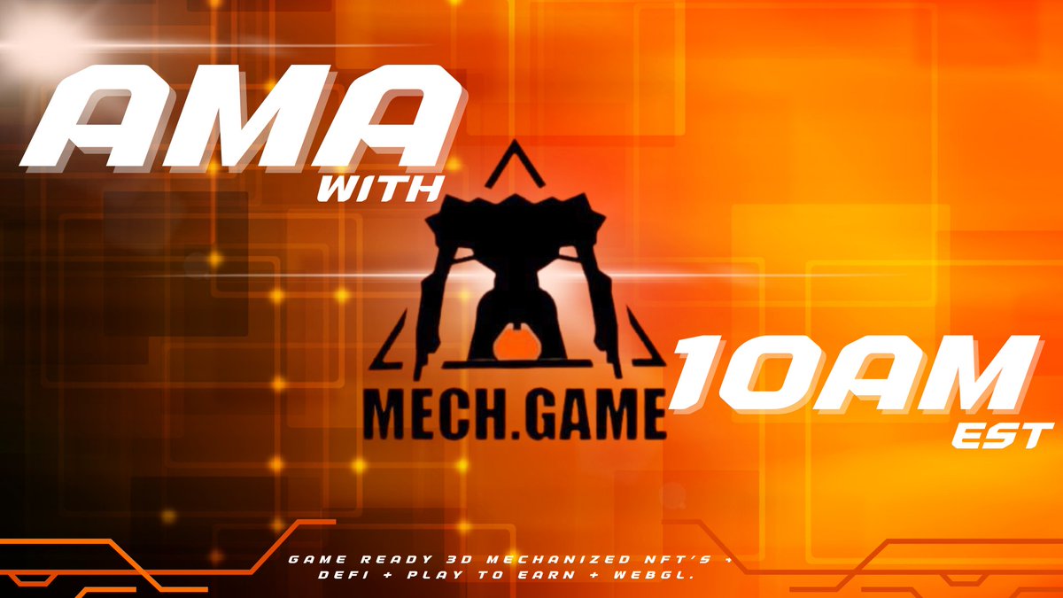 IN 2 DAYS! 🦾 AMA WITH <a href="/MechGameNft/">Mech.Game</a>🦾

🗓️ Tuesday, Feb. 22, 10AM EST

Mech Game is a P2E game on ETH. Founded by renowned author Tanner Larsson, the game includes 9,987 3D generative "Mechanized" NFTs.

To learn more, watch the live stream on Twitter//bit.ly/355r7F6