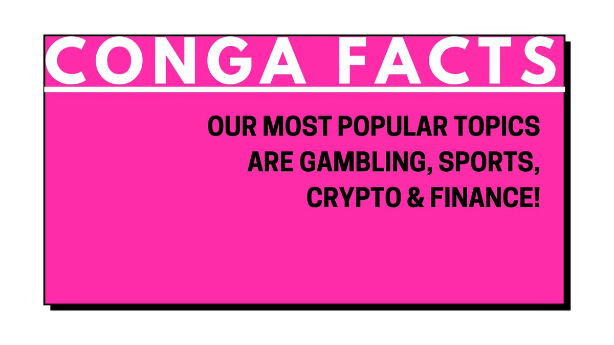 ContentConga's tweet photo. #DidYouKnow? Content Conga's most popular topics are:
🎲 gambling
⚽ sports
🔑 crypto
💸 finance
Would you have guessed?!
#ContentConga #CongaFacts #ContentCreators #ContentMill #Copywriting https://t.co/kqY4grtwKM