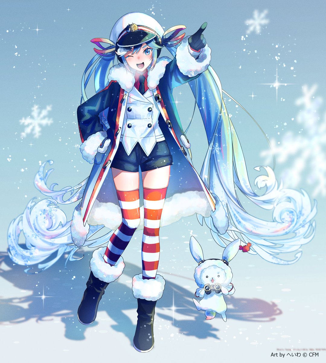 初音ミク ,ラビット・ユキネ ,雪ミク 「#第十九回塗りマス 楽しく塗らせていただきました! 」|はねづのイラスト