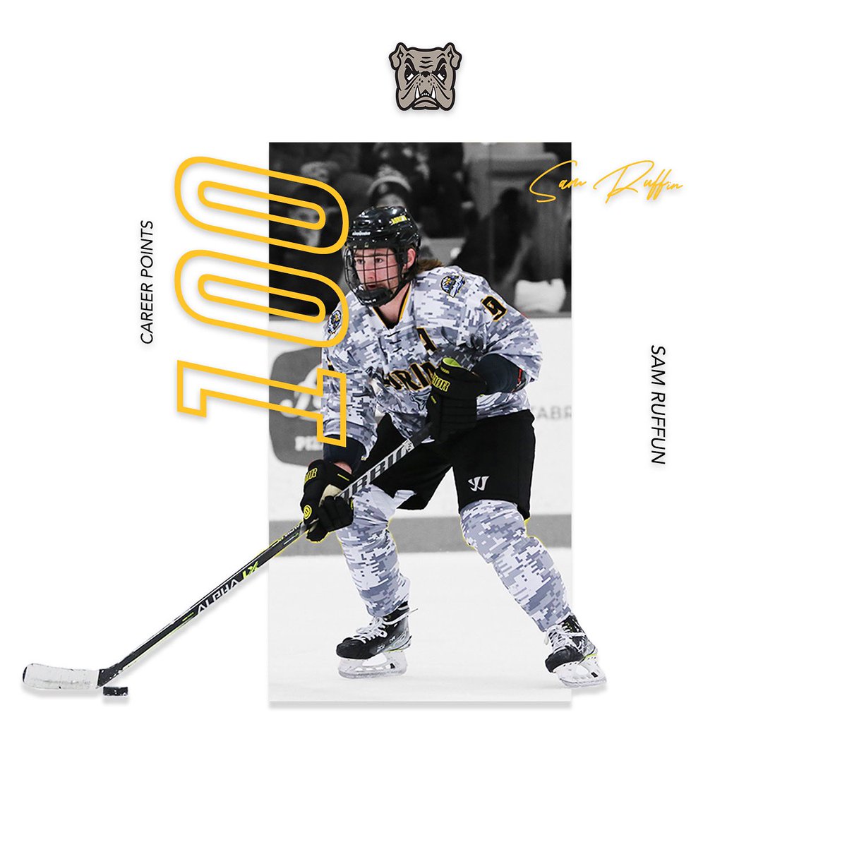 Last night Sam Ruffin recorded a pair of goals to reach this milestone of 100 career points- becoming the 20th player in program history. Congrats Ruff!