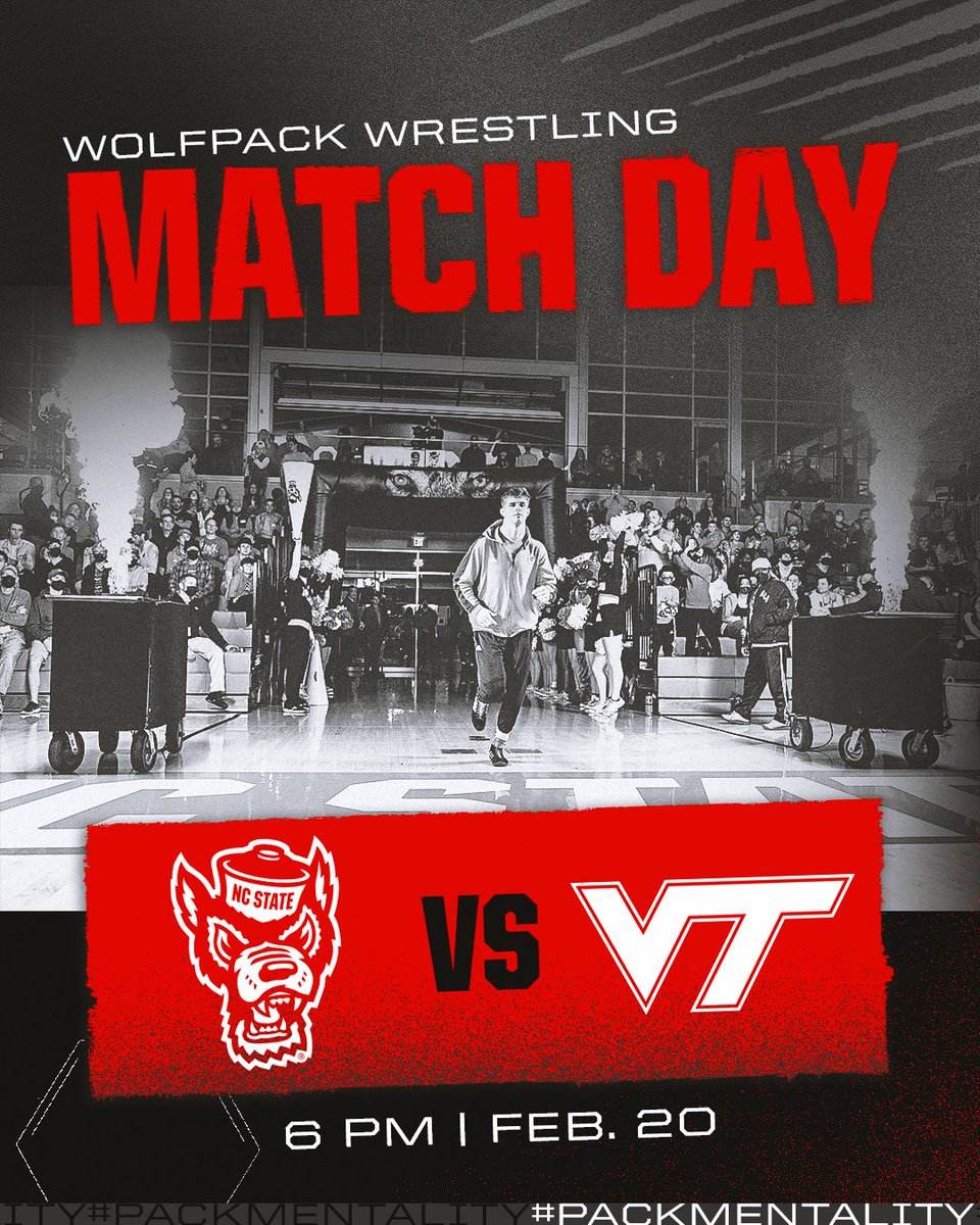 PackWrestle's tweet photo. Late Addition, Special Attraction Fight!

🤼‍♂️ #4 @PackWrestle vs. #7 Va. Tech
📍 Reynolds Coliseum
🎟️ https://t.co/Ruqnpqqzg6
🕰️ 6 PM
📺 @accnetwork 
📰 https://t.co/TZsnmxw6sG
🎧 https://t.co/Rs05NZ0Nw2

#PackMentality // #SundayFightNight https://t.co/mdstaQuy2P