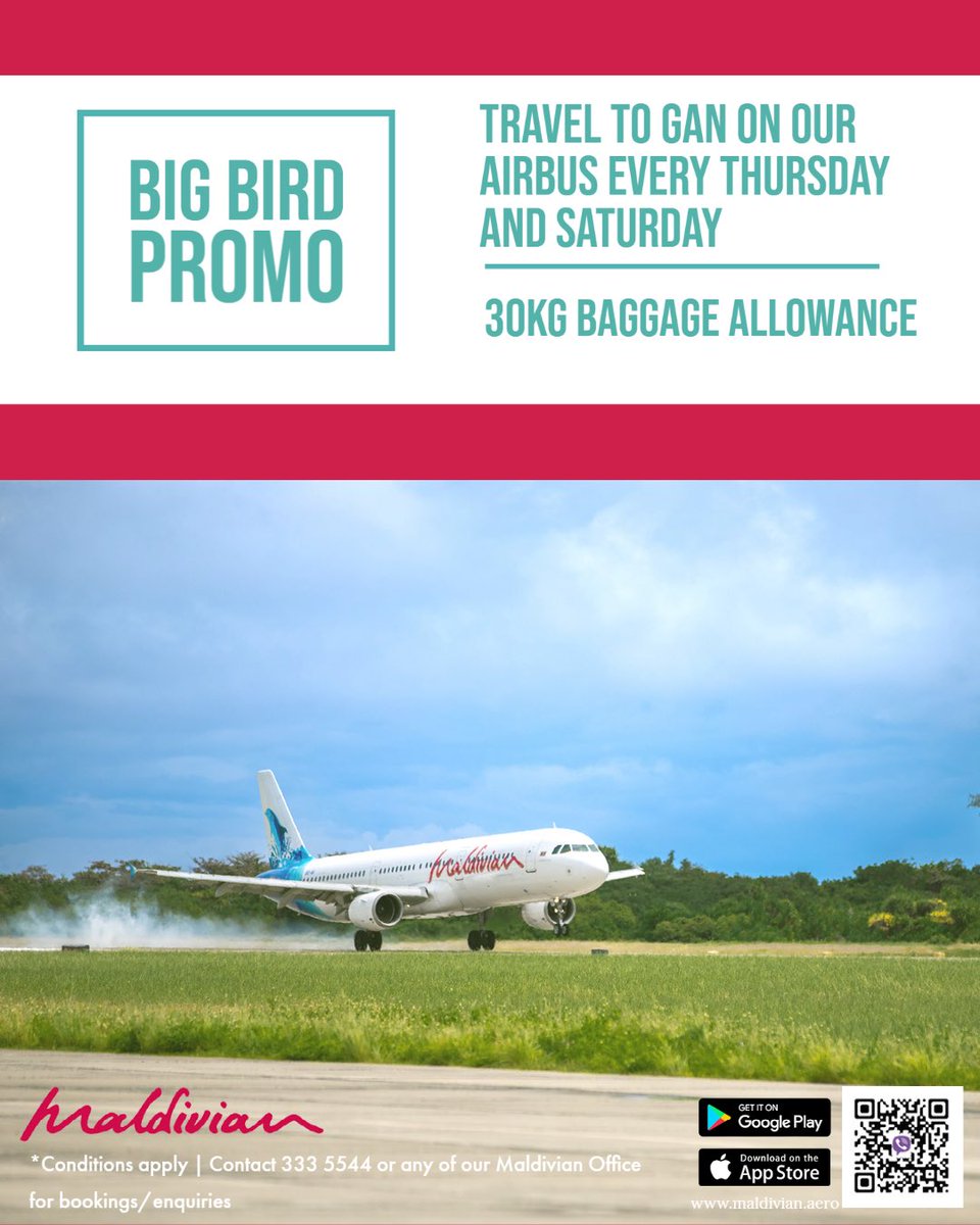 MaldivianAero's tweet photo. Welcome aboard Maldivian flight Q2-100 from Male’ to Gan. Our flying time will be 55 mins.
Thank you and wish you all a very pleasant flight.

#ganairport #ganinternationairport #nationalairline #maldivian #airbus #a320 https://t.co/ANOLzZL7Zx