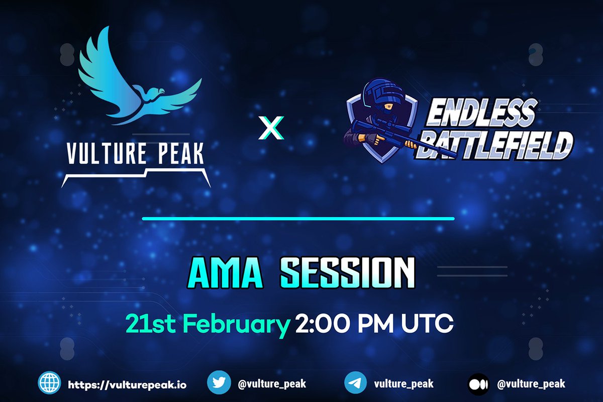 vulture_peak's tweet photo. 💥 AMA with Endless Battlefield

Get to know more about @EBMetaverse and earn reward🤩

🗓️2pm UTC, 21st Feb
📍Venue:https://t.co/r8FLuv14Ie
💰Reward:$300

Like, Retweet, Ask your question in the Comment Section and get the chance to win the rewards https://t.co/7gDfetJ1iy
