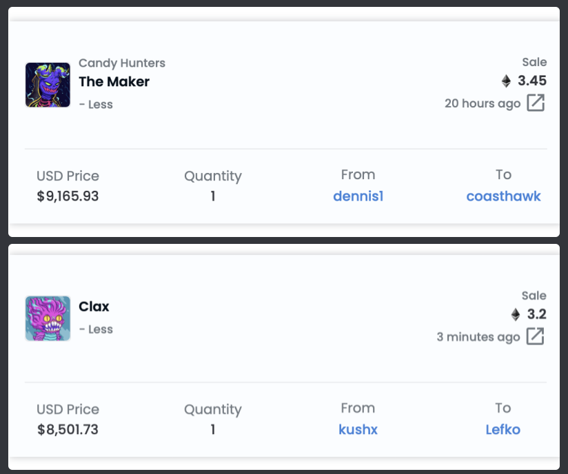 CandyHuntersNFT's tweet photo. Looks like some Beasts have already changed hands!!

@coasthawk sniping The Maker for 3.45 eth!
@4lefko sniping Clax for 3.20 eth!
@ajv sniping Hark for 1.69 eth!
Anonymous buyer sniping Saxbra for 1.55 eth!

Welcome to the dark side of Sweetopia! 😈 https://t.co/sD7GELDZfp