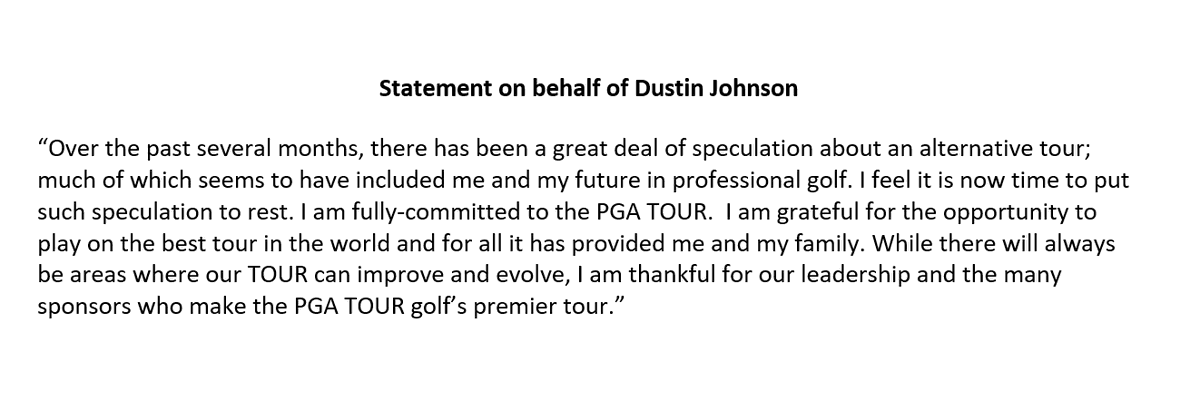 PGATOURComms's tweet photo. Statement on behalf of Dustin Johnson https://t.co/731B4SmyQv