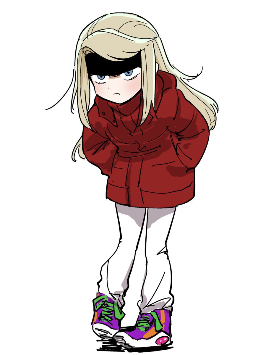 1girl hands in pockets solo blonde hair long hair blue eyes sneakers  illustration images