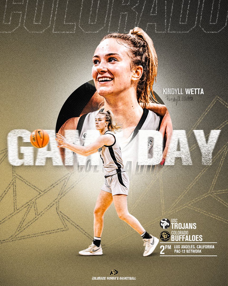 CUBuffsWBB's tweet photo. 𝐑𝐈𝐒𝐄 𝐀𝐍𝐃 𝐒𝐇𝐈𝐍𝐄!
It's game day for the Buffs! 🏀

🆚 USC Trojans
⏰ - 2 PM (MT) // 1 PM (PT)
📍 - Galen Center
📊 - https://t.co/rlpjU2rabc
📺 - Pac-12 Network

#ElevateYourGame || #GoBuffs 🖤💛 https://t.co/v3vF3HGyFf