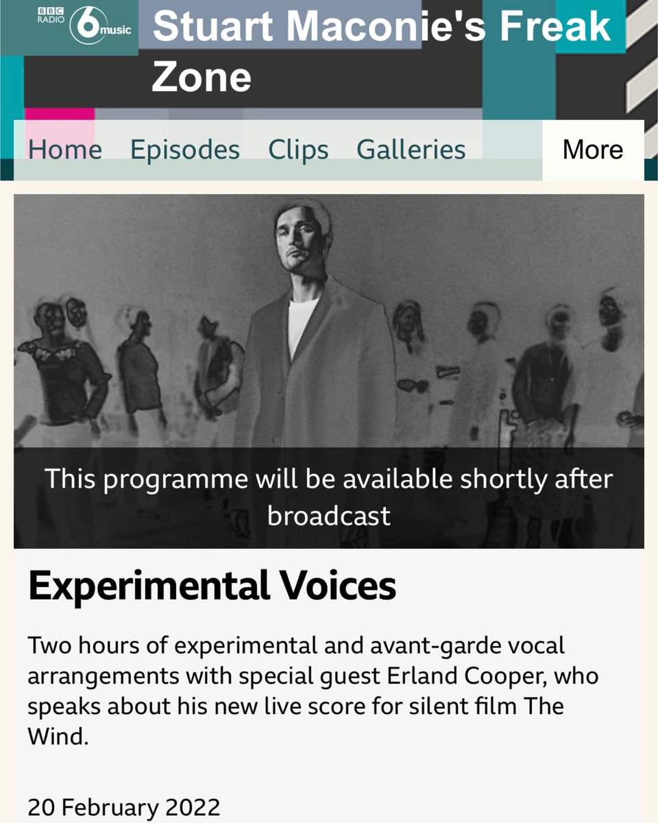 Returning to @bbc6music @StuartMaconie Freak Zone this eve talking experiments with human voice & my live score with @operanorth - The Wind (1928) bbc.co.uk/programmes/m00…