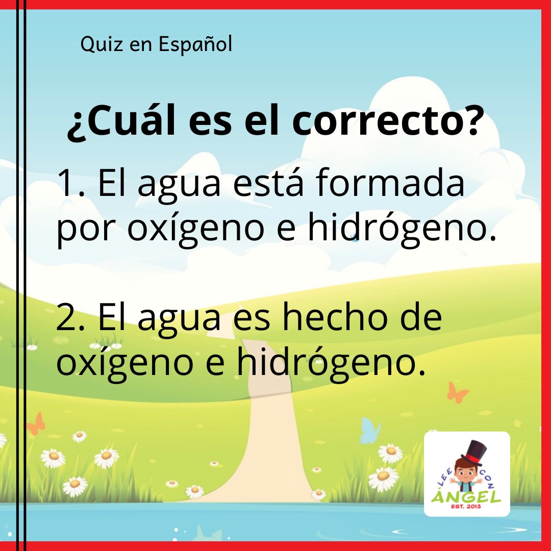 LeeconAngel's tweet photo. Do you know which one is correct?
Comment below!
¡Lea el cuento en nivel 7 para más información del ciclo de agua! https://t.co/6JjqSRnkJQ #LeeconÁngel #Educationalsoftware #smallbusiness #spanishreading #Spanishlanguage #bilingual #Bilingualprograms #biliteracy https://t.co/iWvQnTCByV