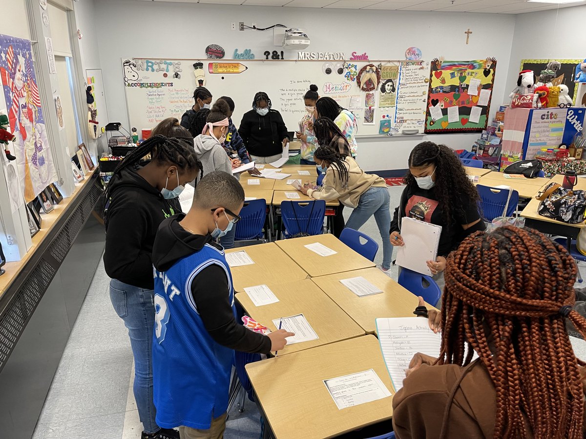 MrsReaton's tweet photo. Kudos Christina for winning an award for Honor Roll! Grade 8 is participating in a jigsaw review for The House on Mango Street. Grade 6 is decked out for the 70s! https://t.co/PnF4Bf4XlD