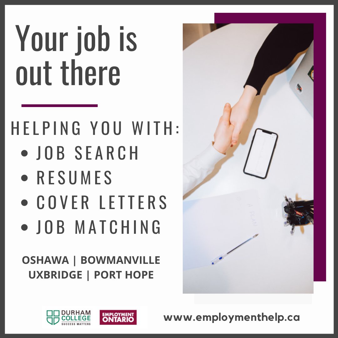 Your job is out there, let us help you find it! Go to our website to find out more and register today. ww.employmenthelp.ca

#dcemploymenthelp #jobsearch #resumes #coverletters #durhamregion