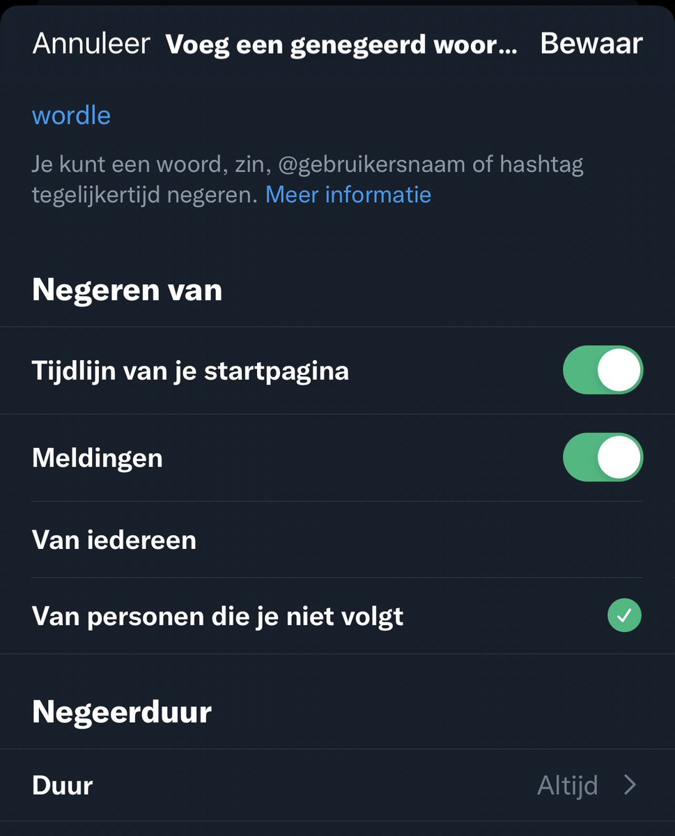 Awesome feature of Twitter… Block tweets with “w o r d l e” in it. Without missing **important** tweets of my twitter friends!