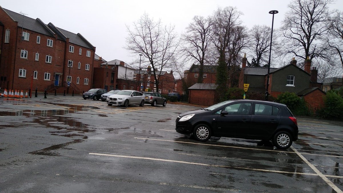 ShropCouncil's tweet photo. ‼️ Help save these cars from flooding‼️ 

These cars are currently on St Julian's Friars car park in #Shrewsbury - if they don't get moved, they risk getting  very wet. 

If you know someone who is parked there, please tell them to move their car NOW. https://t.co/4XBO96SR2p