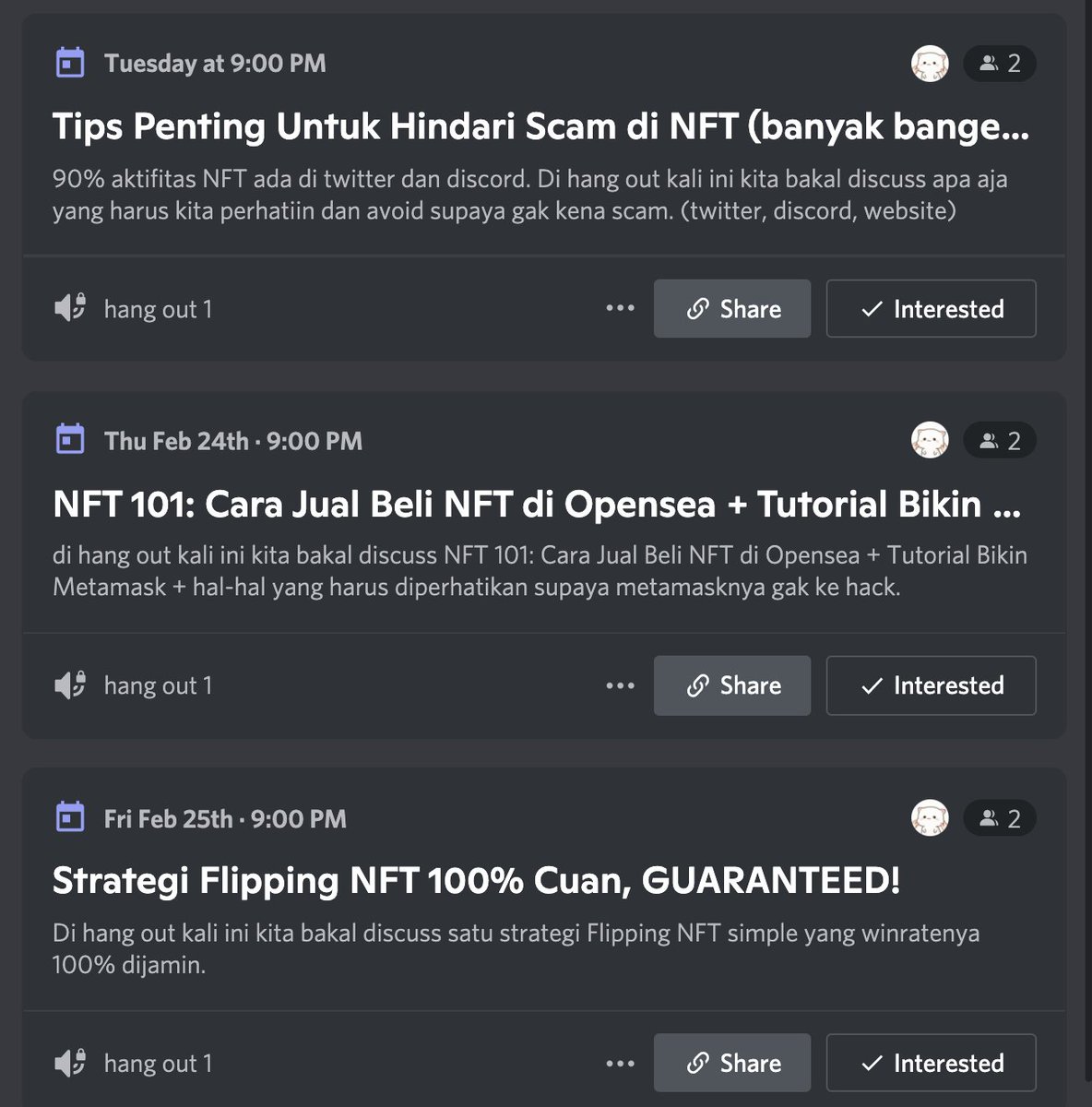 KomodoSquad_'s tweet photo. Wow so fast! Role OG tinggal 7 doang yang tersisa dan 2 "NFT 101" event sudah diadakan! Everyone is learning so fast 🤩 jangan ketinggalan yok #NFTCommunity #NFTIndonesia yok sama" belajar NFT bersama #KomodoSquad

Berikut events kita minggu ini! https://t.co/doJ8RNnB84 https://t.co/M9TiNlkfno