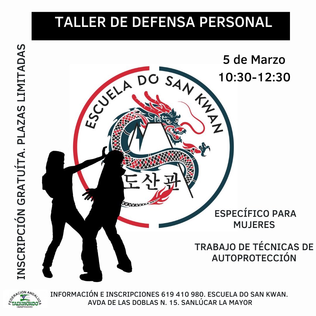 DoSanKwan1's tweet photo. 🔜 Toma nota.Sᗩᑎᒪúᑕᗩᖇ ᒪᗩ ᗰᗩYOᖇ.✅ Inscripción gratuita.Plazas limitadas.📌Inscripciones hasta 01/03. @Sanlucar_Ayto @solucar_radio @fataekwondo
#sanlúcarlamayor #benacazón #defensapersonal #defensapersonalfemenina #igualdad #iam #hapkido #taekwondo #artesmarciales https://t.co/ySDFbTXAHb