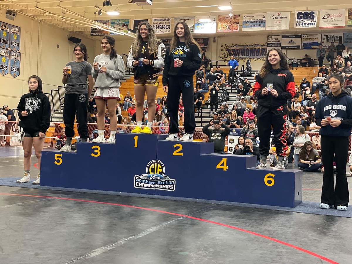 PVHSWrestling's tweet photo. Our girls battled tough at CIF-SS Masters Meet! Finishing top 5 as a team, and 4 state qualifiers.
Masters Champion Reyna Montenegro 
Masters Runner Up Karissa Turnwall
3rd place Makayla Correa
6th Place Janelle Gomez https://t.co/K0ZYBFWGFz
