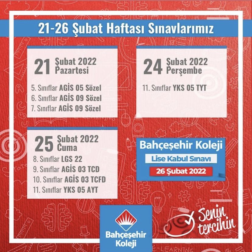 📚 21-26 Şubat Haftası Sınavlarımız📚
#AGİS
 #LGS
 #YKS 

#BahçeşehirKoleji
