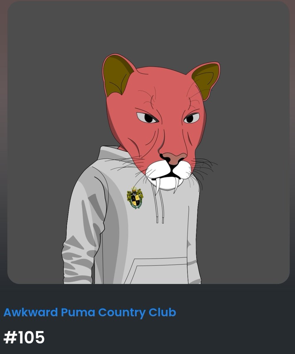 AwkwardPuma's tweet photo. Awkward Puma #105

Already available on @opensea for 0,001 ETH, no fee!! 

#nfts #nft #AwkwardPumaCountryClub #puma #punk #Opensea #cryptoart #nftart #nftcommunity  #nftcollector #nftartist #nftcollectibles https://t.co/yX2qe0t9qB