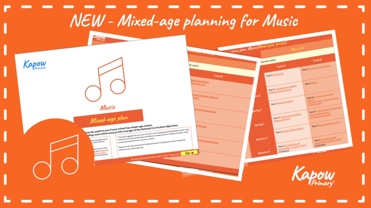 kapowprimary's tweet image. Do you teach a #mixedageclass?

Explore our NEW mixed-age Music plan for guidance on how to deliver the subject in a two-year rolling cycle while still covering the requirements of the National Curriculum.
👉 bit.ly/3Ljki3v

#primarymusic #edutwitter