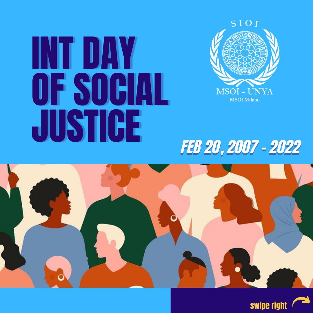 MSOIMilano's tweet photo. ⚖️ International day of social justice

Il 20 febbraio si celebra la giornata internazionale della giustizia sociale, introdotta con Risoluzione A/RES/62/10 con l’intento di incentivare l’integrazione sociale, l’eradicazione della povertà e la diminuzione della disoccupazione. 🇺🇳 https://t.co/uufVMeWPAT