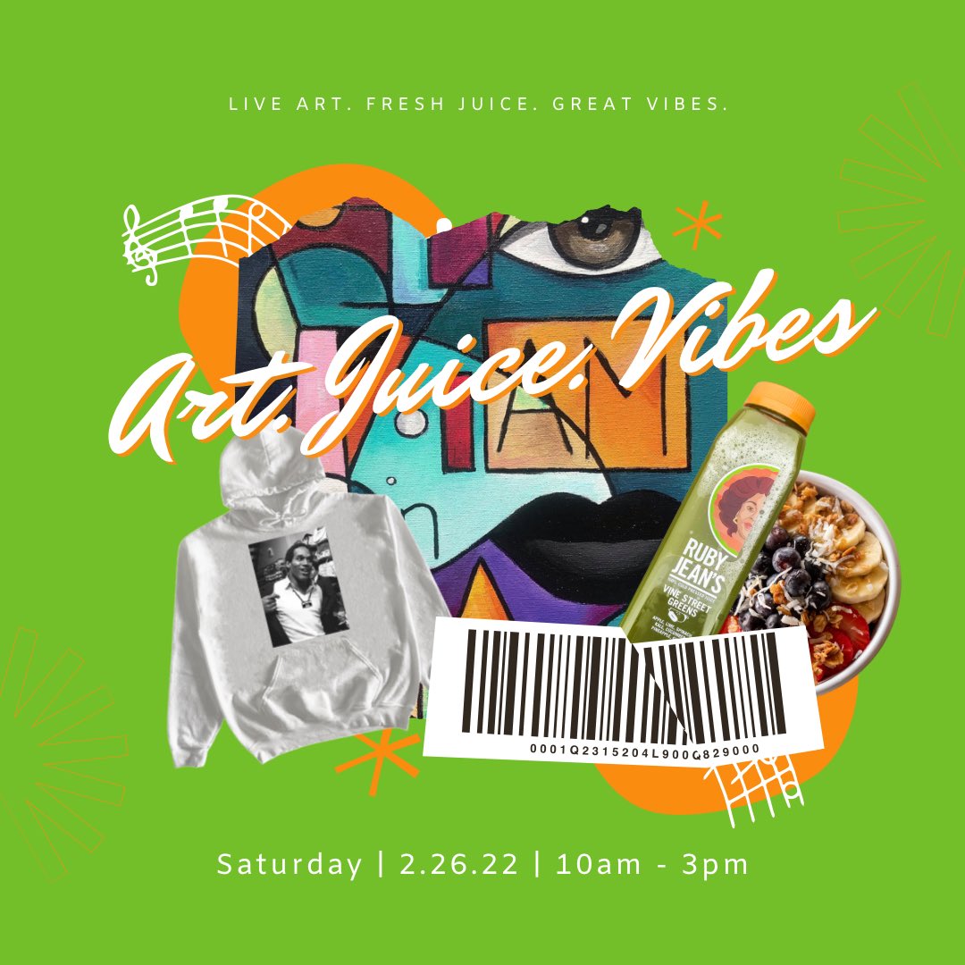 RubyJeansJuice's tweet image. Art. Juice. Vibes. 2/26 10-3. Come out this Saturday to RJ’s and enjoy live art, fresh juice, and great vibes!