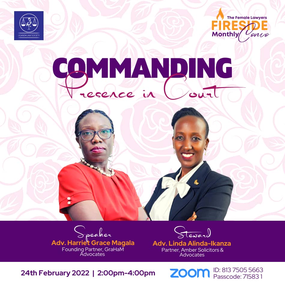 ug_lawsociety's tweet photo. The Female Lawyers' Fireside Monthly Convo #February is here!!
Topic: Commanding presence in court.
@bihoogo @PrimahKwagala @FIDA_Uganda @WomenProbono
#FLFC https://t.co/jD73GjSlvC