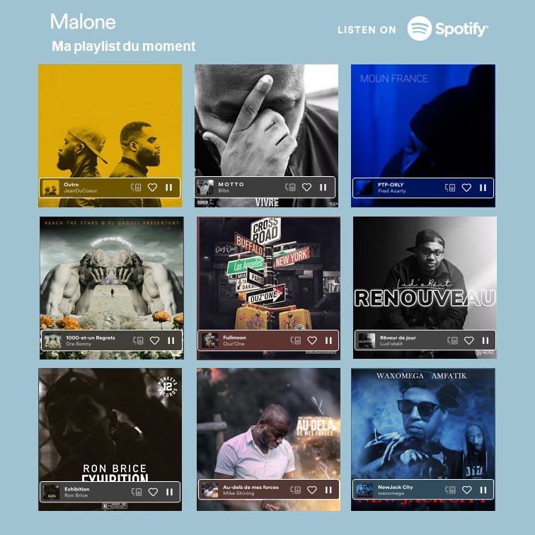 On ne peut demander de la force sans en donner à son tour ! Ma playlist du moment 🎶 avec des sorties d'artistes que j'apprécie musicalement et humainement ! Liste non exhaustive 😊 ! #malone #playlist #musique #hiphop