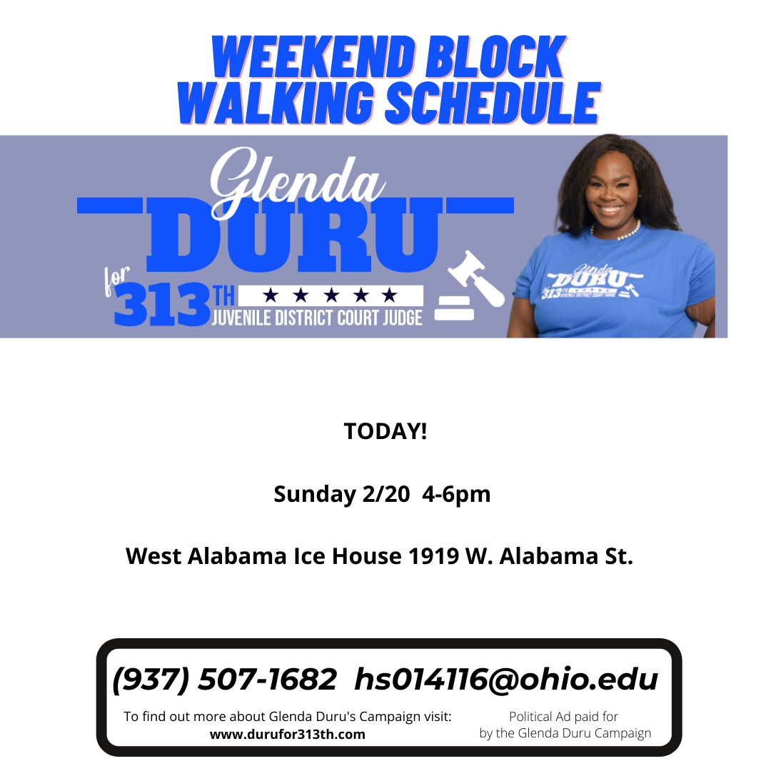 Join us today for a block walk!
#DURU4JUDGE
#DURUFOR313th 
#YOURVOTEMATTERS
#ROCKTHEVOTE
#PRIMARYELECTION
#RUNFORSOMETHING