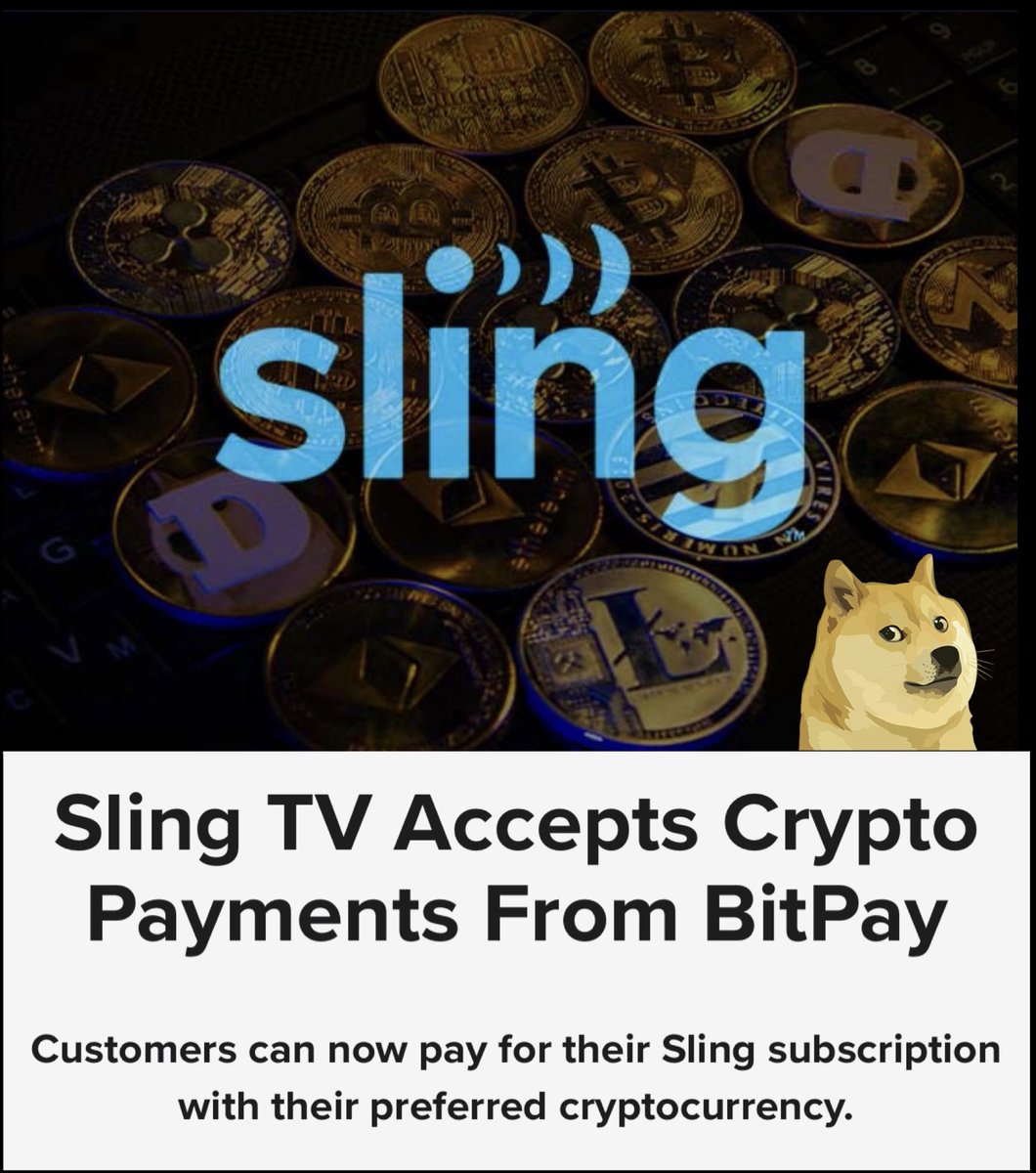TDogewhisperer's tweet photo. Sling TV now accepts #dogecoin as a payment option

@Sling has millions of customers that can now pay their subscriptions via  @bitpay

A great win for adoption #AcceptDoge https://t.co/ORS0qeniwi