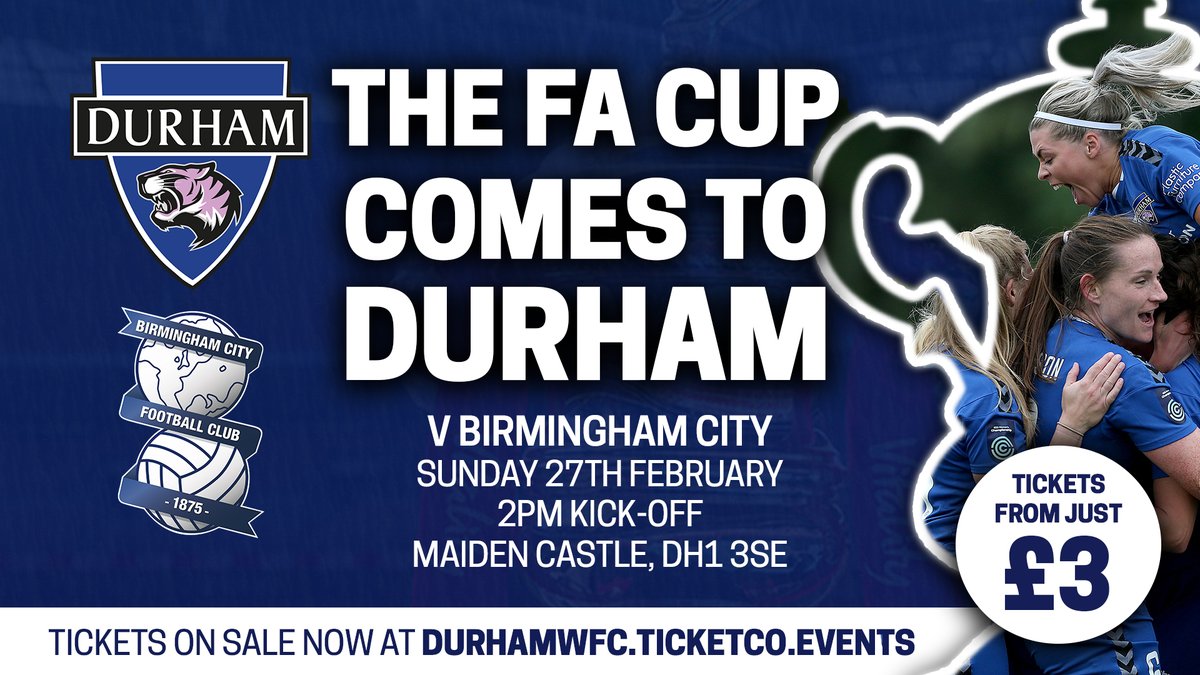 DurhamWFC's tweet photo. 𝗪𝗜𝗡 𝗙𝗔 𝗖𝗨𝗣 𝗧𝗜𝗖𝗞𝗘𝗧𝗦! 🎟️

Want to win a pair of tickets to our BIG #WomensFACup last sixteen tie with Birmingham City? 👀

Simply 𝗿𝗲𝘁𝘄𝗲𝗲𝘁 𝘁𝗵𝗶𝘀 𝗽𝗼𝘀𝘁 before 5pm on Tuesday and you could be in with a chance! 🤩 https://t.co/QRAyqJZkIi