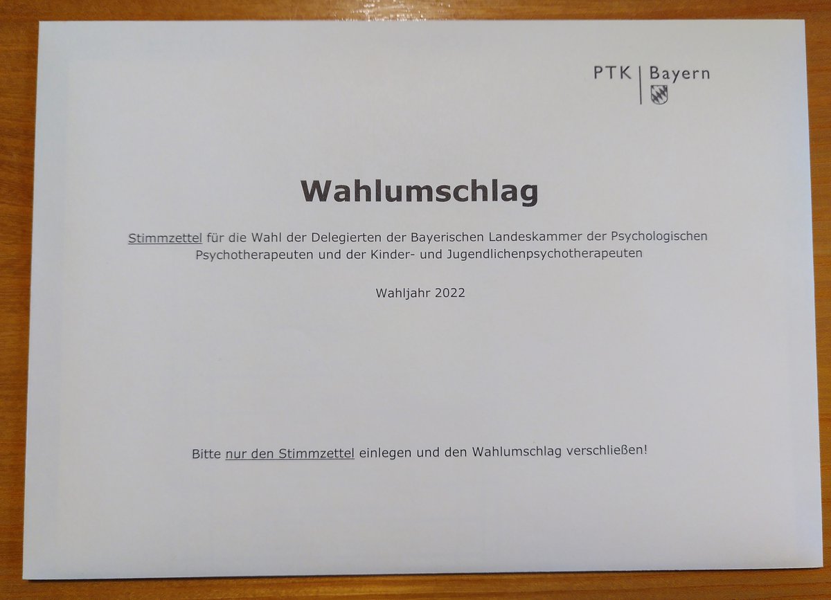 kjpbayern's tweet photo. Die Wahlzeit endet morgen - Wahlbriefe müssen morgen bis 17:00 Uhr bei der Wahlleitung in der Geschäftsstelle der #PTK Bayern eingegangen sein. #letzteminute #kammerwahl #kjp #vakjp @DPtVBund @bvvp_bund https://t.co/tDJHgzJOvE
